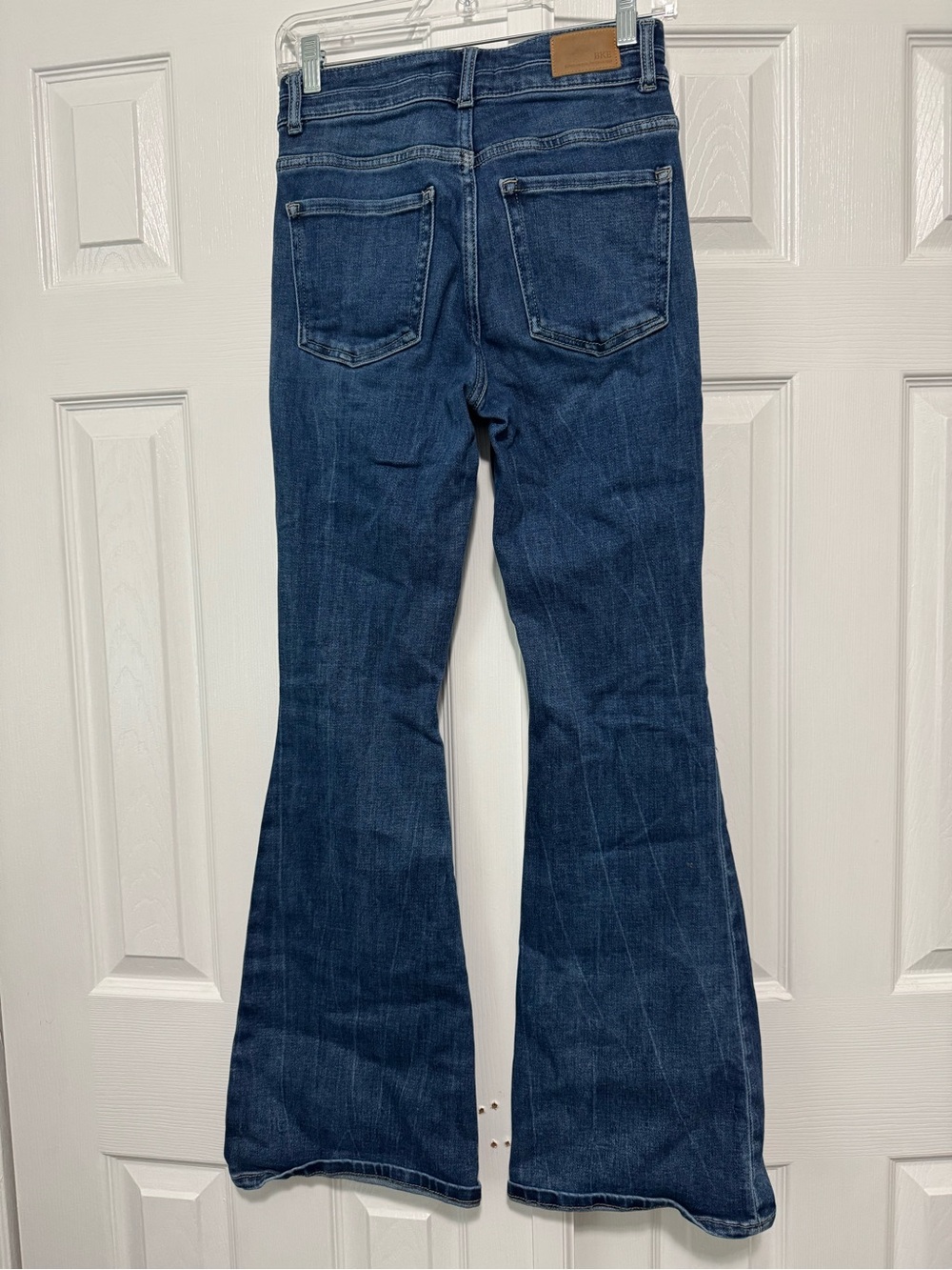 BKE Parker Dark Blue Distressed Flare Jeans - Picture 2 of 5